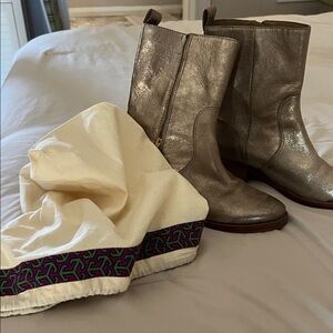 Tory Burch Metallic Silver Mid-Calf Boots